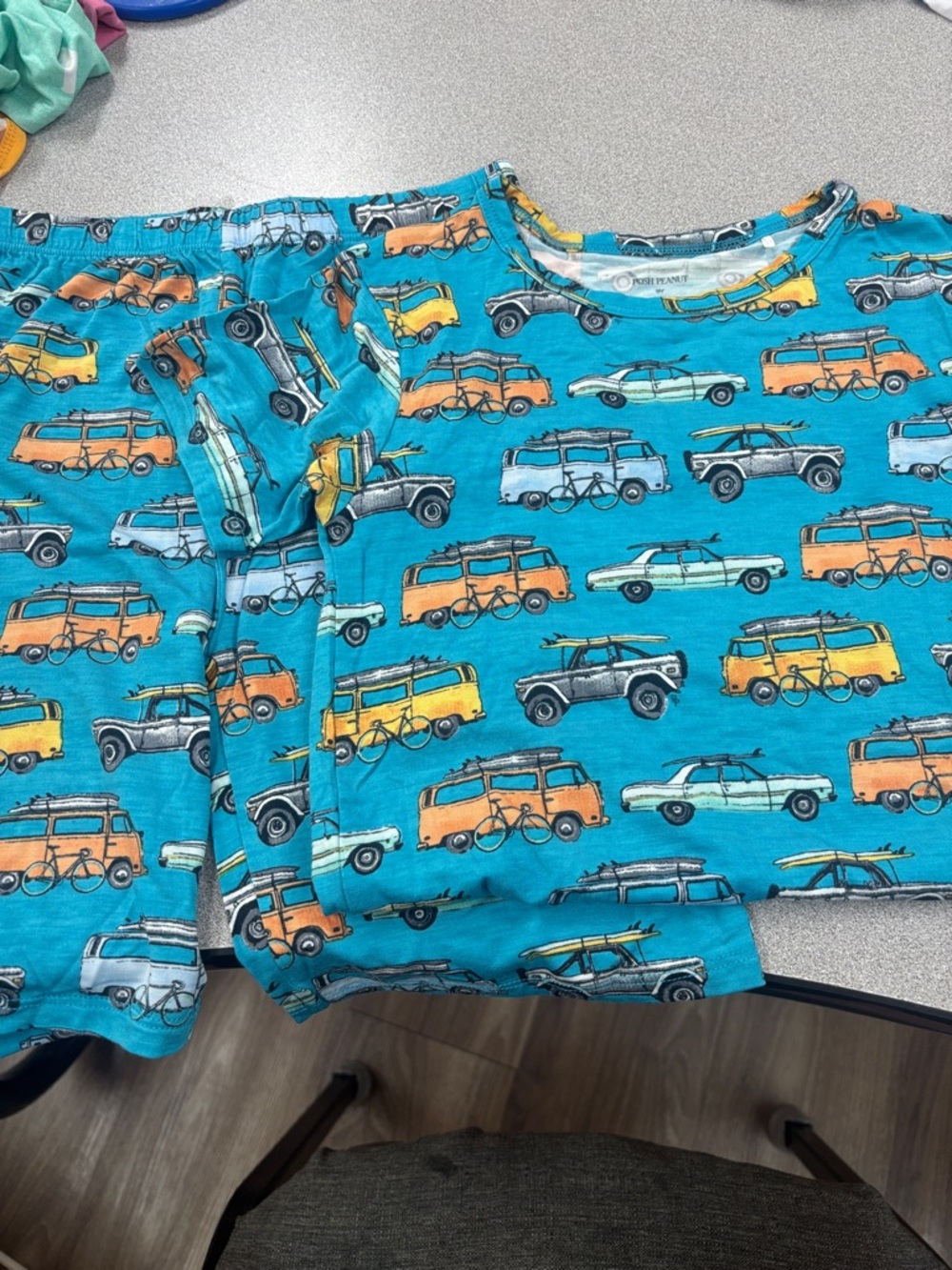 Posh Peanut. Kids' Teal Surf Van Pajama Set - Coastal Print